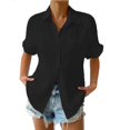 thumbnail image 2 of Kwasome Blouses For Women Summer Solid Color Loose Plus Size Long Simple Style Texture Dress Shirt Top Cute Shirt 3Xl Black, 2 of 4