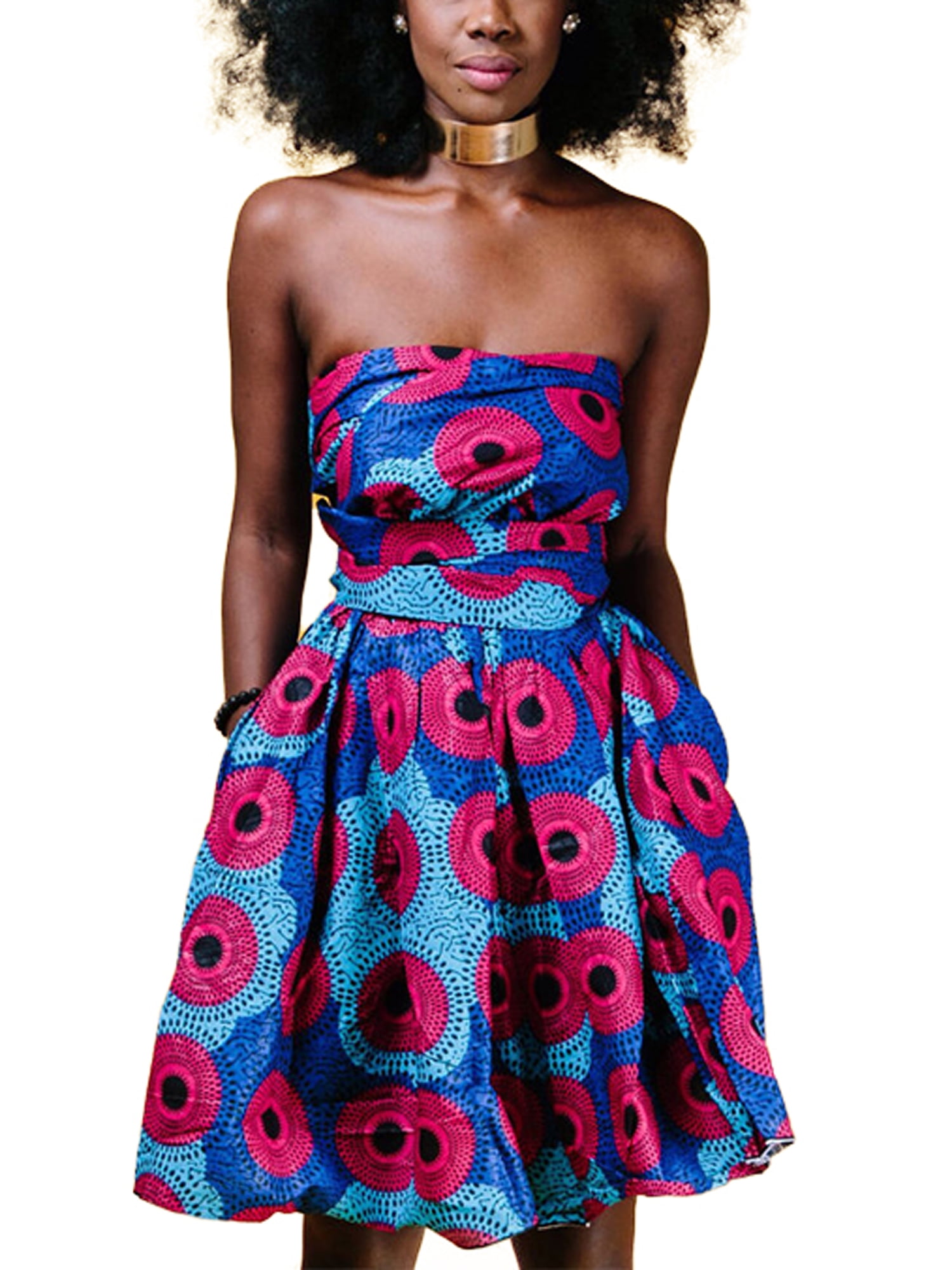 Gocgt Womens African Ethnic Paisley Print V Wrap Sleeveless Long Jumpsuit Romper Dress 