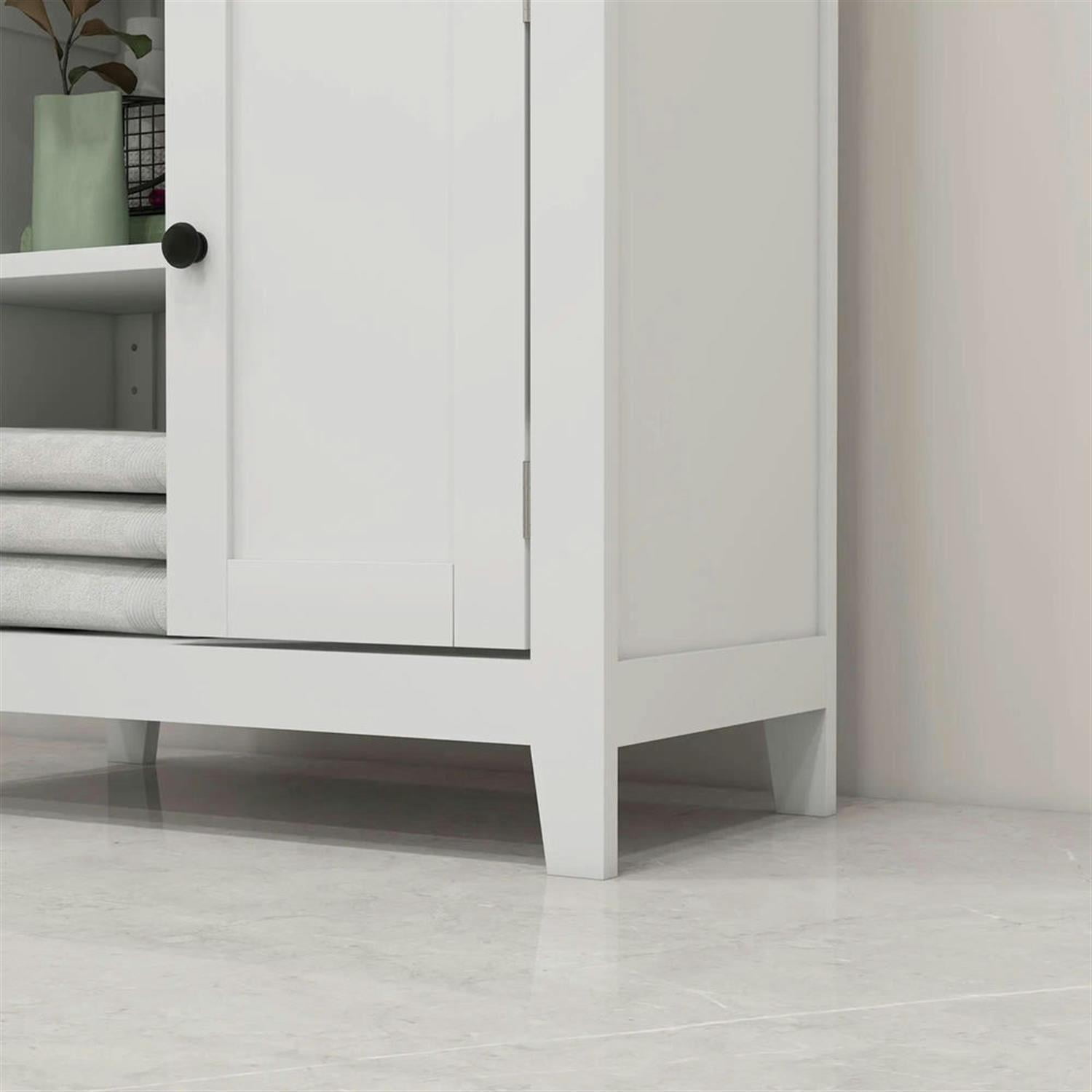 Demi Bonn 43" Bathroom Floor Cabinet, Freestanding Storage Cabinet with Adjustable Shelf and 4 Doors, for Living room, Entryway, Kitchen, White