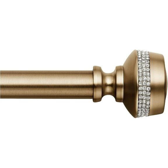 MODE Premium Collection Adjustable Single Curtain Rod Set with Brilliant Urn Finials, Brushed Gold Finish, Fits 24” to 60” Windows