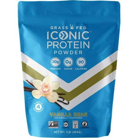 Iconic Protein Powder, Vanilla Bean, 1 Lb (18 Servings) | Sugar Free, Low Carb Protein Shake | 20g Grass Fed Whey Protein & Casein Protein | Lactose Free, Gluten Free, Kosher, Non-GMO | Keto