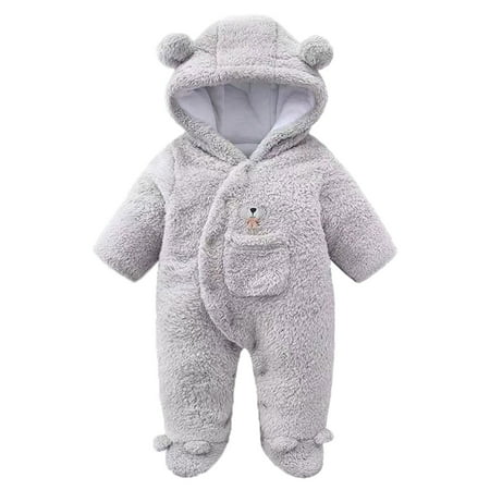 

TAIAOJING Baby Boys Girls Snap-Up Rompers Cute Soild Cartoon Ear Footed Hooded Botton Pockets Warm Jumpsuit Outfit 6-9 Months