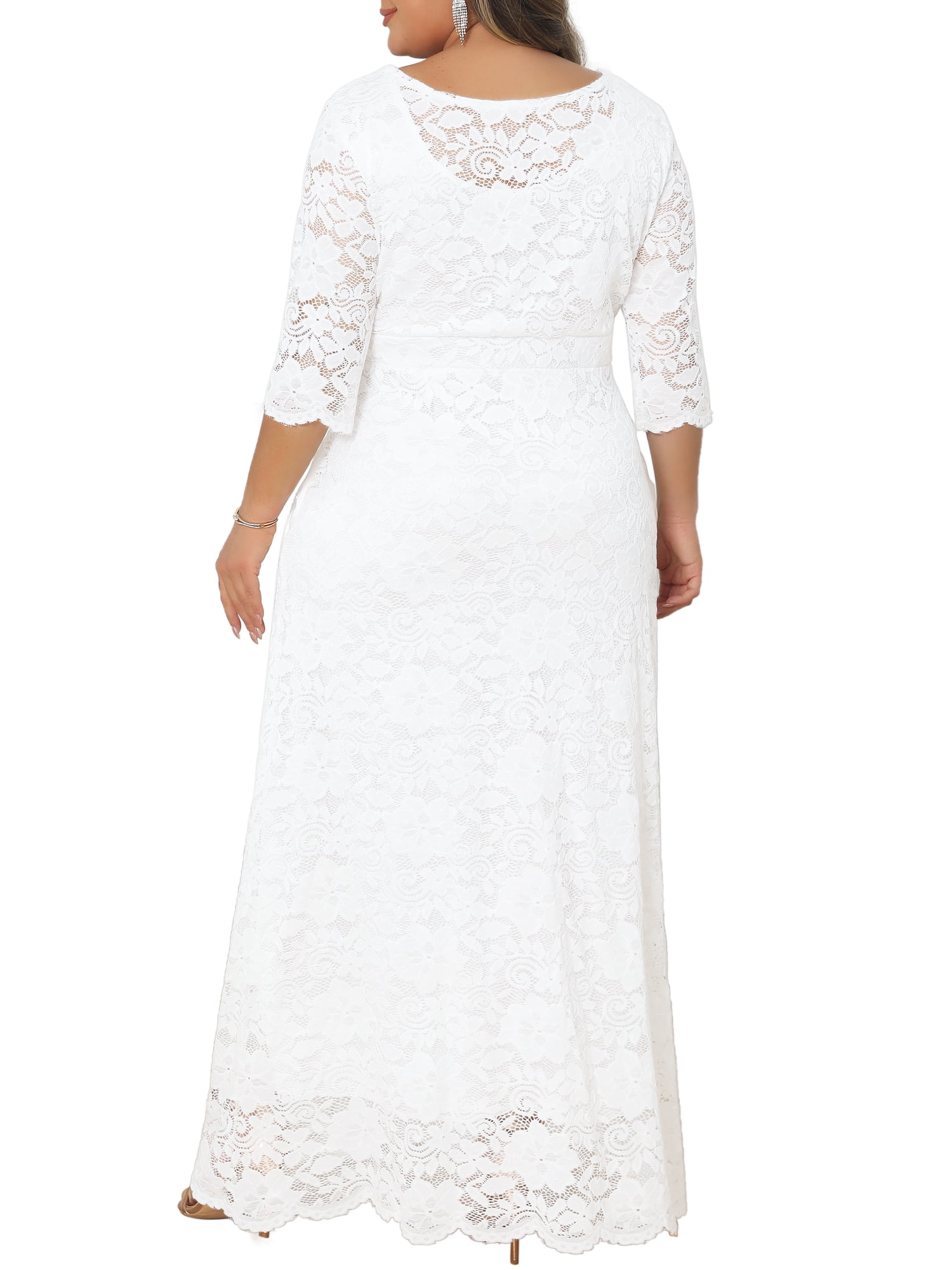 DARING DIVA Women's Plus Scoop Neck 3/4 Sleeves Floral Lace Dresses 5X White