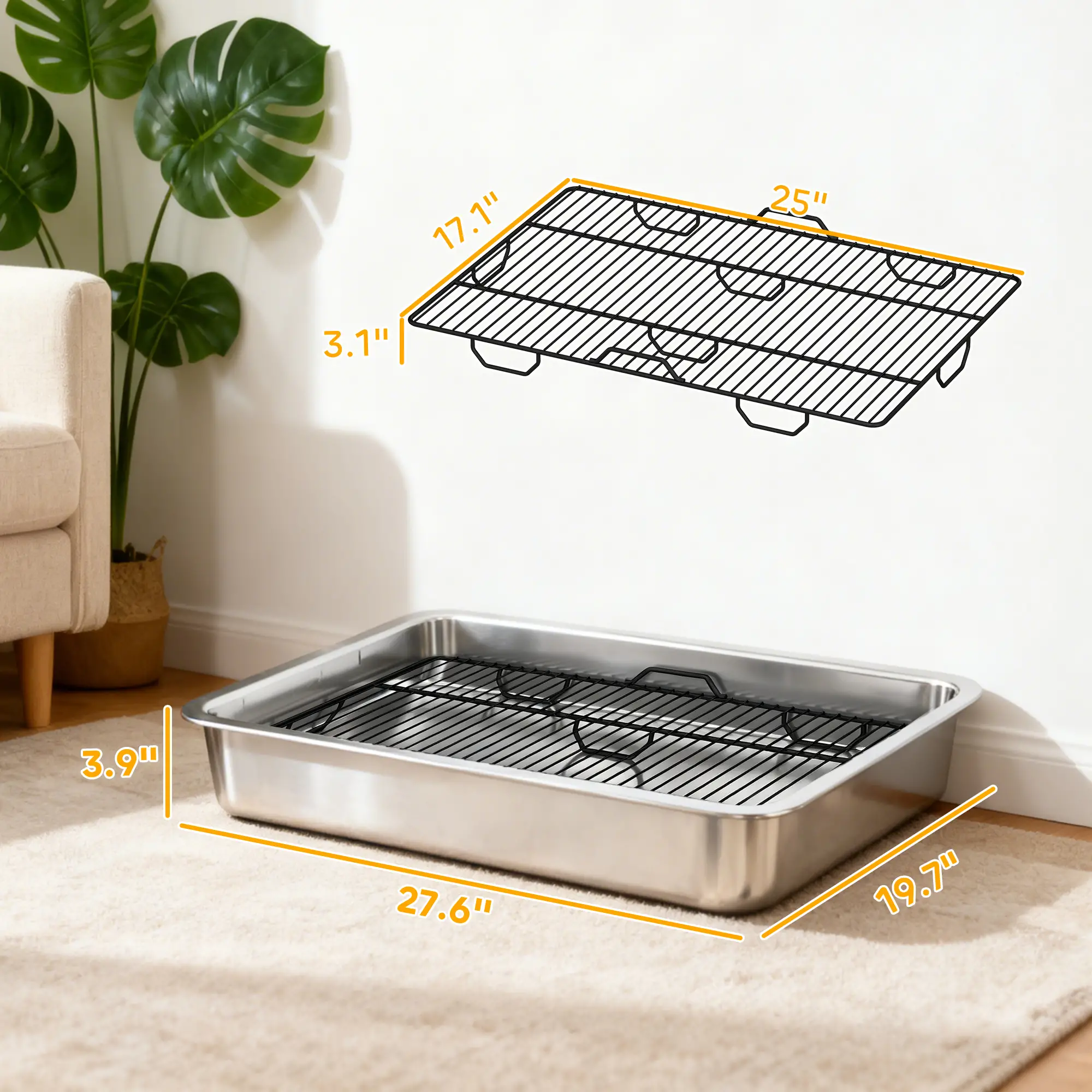 Silver Heavy-Duty Stainless Steel Dog Potty Tray, Elevated Grate Pet Toilet with Removable Tray, Indoor Outdoor Potty Solution for Small Medium Dogs