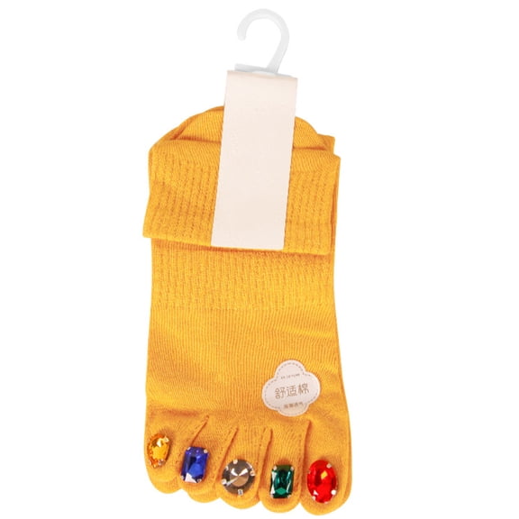 Ladies Socks Patchwork Socks Women Cotton Five Finger Toe Breathable Soft Short Sock Girls Streetwear with Rhinestone