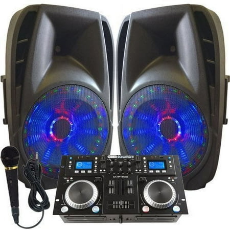 Light Em' UP! - Dj System - Lighted Powered 15" DJ Speakers - 1600 Watts - Bluetooth, USB, FM Radio or plug in your laptop or iPhone - Plug and Play - Light Show Included