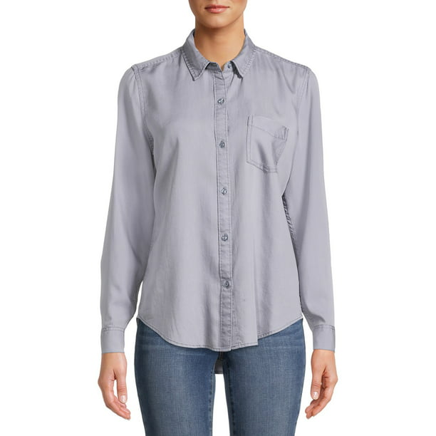 Time and Tru Women's Long Sleeve Button-Front Shirt - Walmart.com