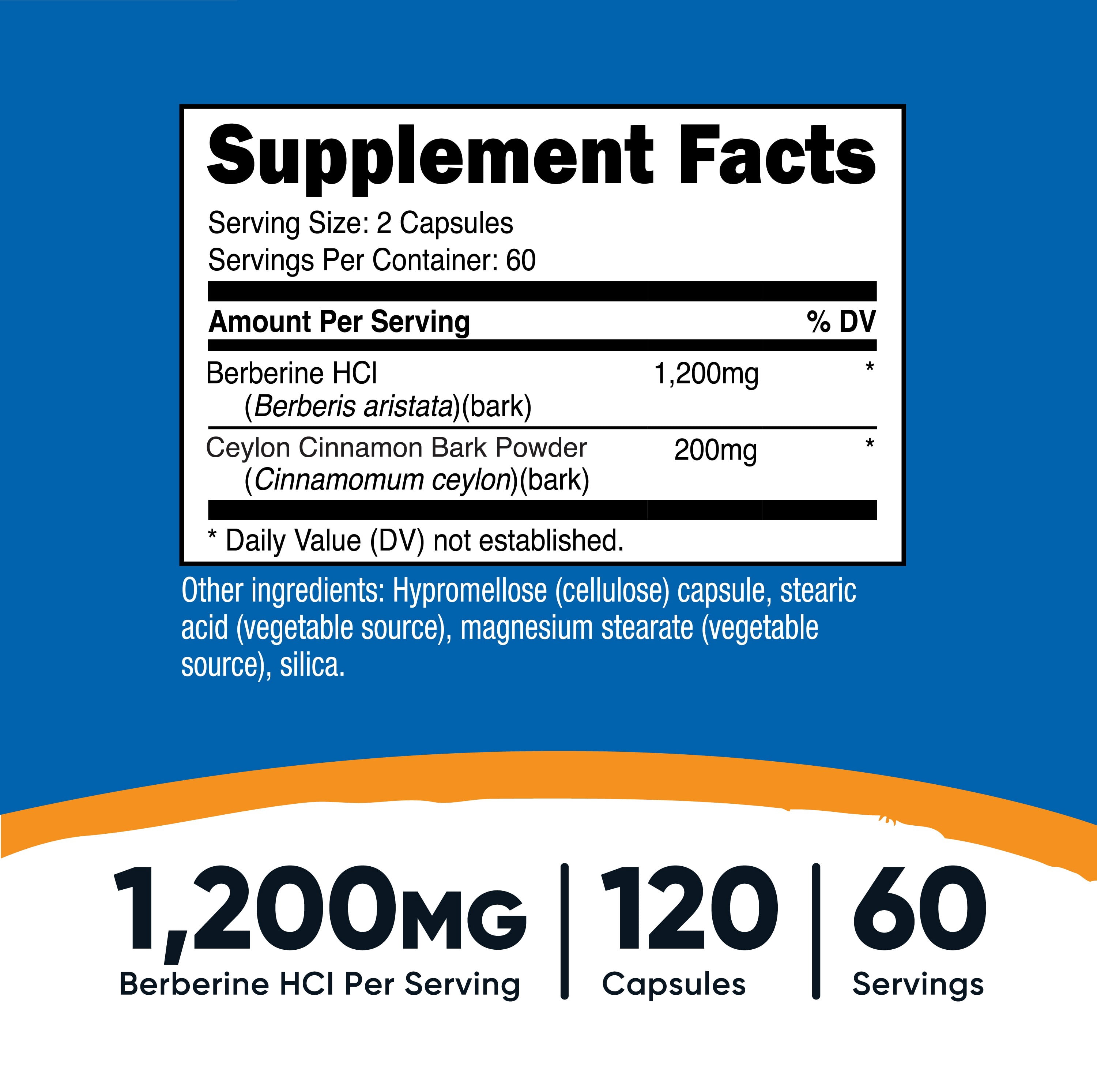 Nutricost Berberine HCl with Ceylon Cinnamon Capsules (120 Count) - Non-GMO, Animal-Free Product