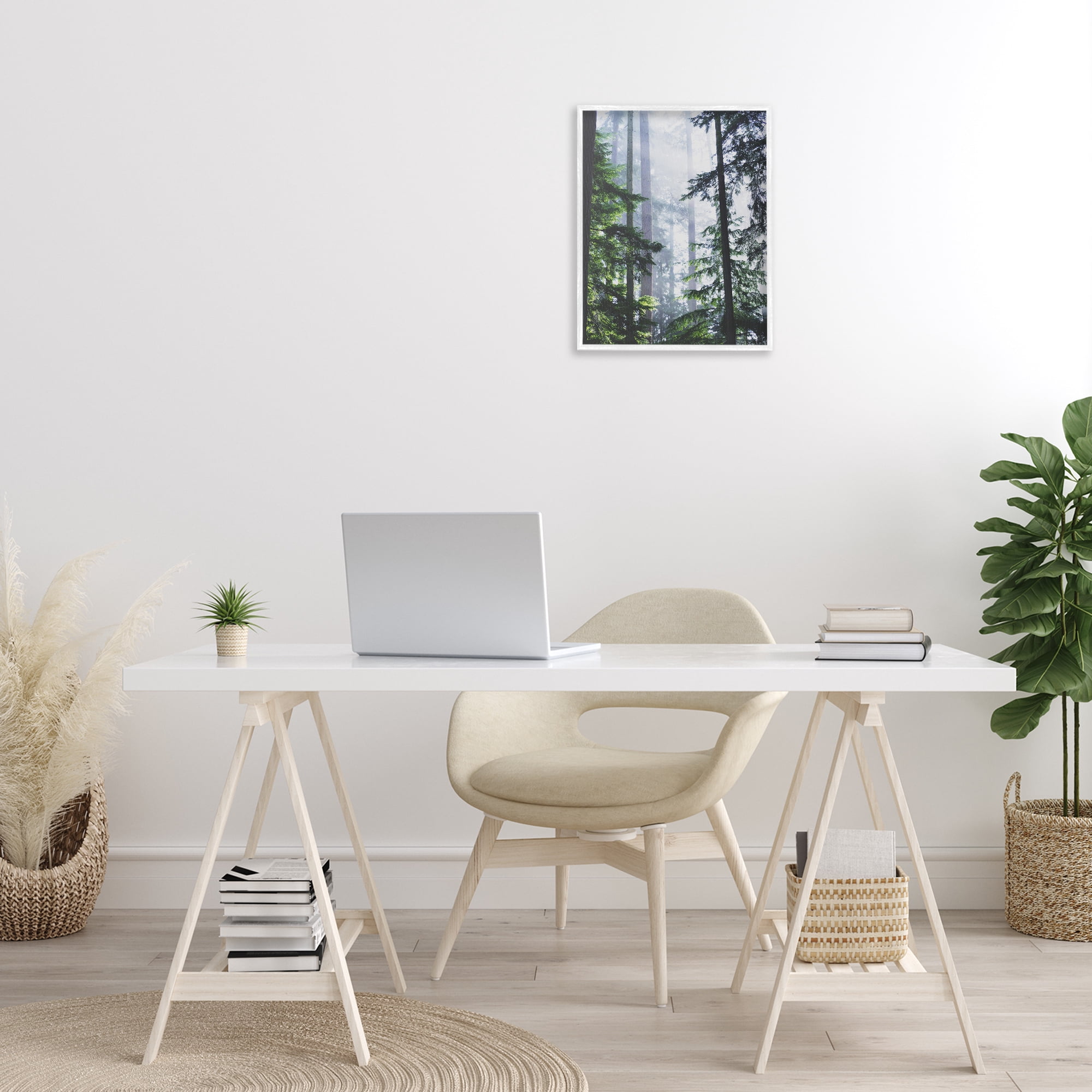 Stupell Industries Foggy Forest View Landscape Photography White Framed Art Print Wall Art, 16 x 20