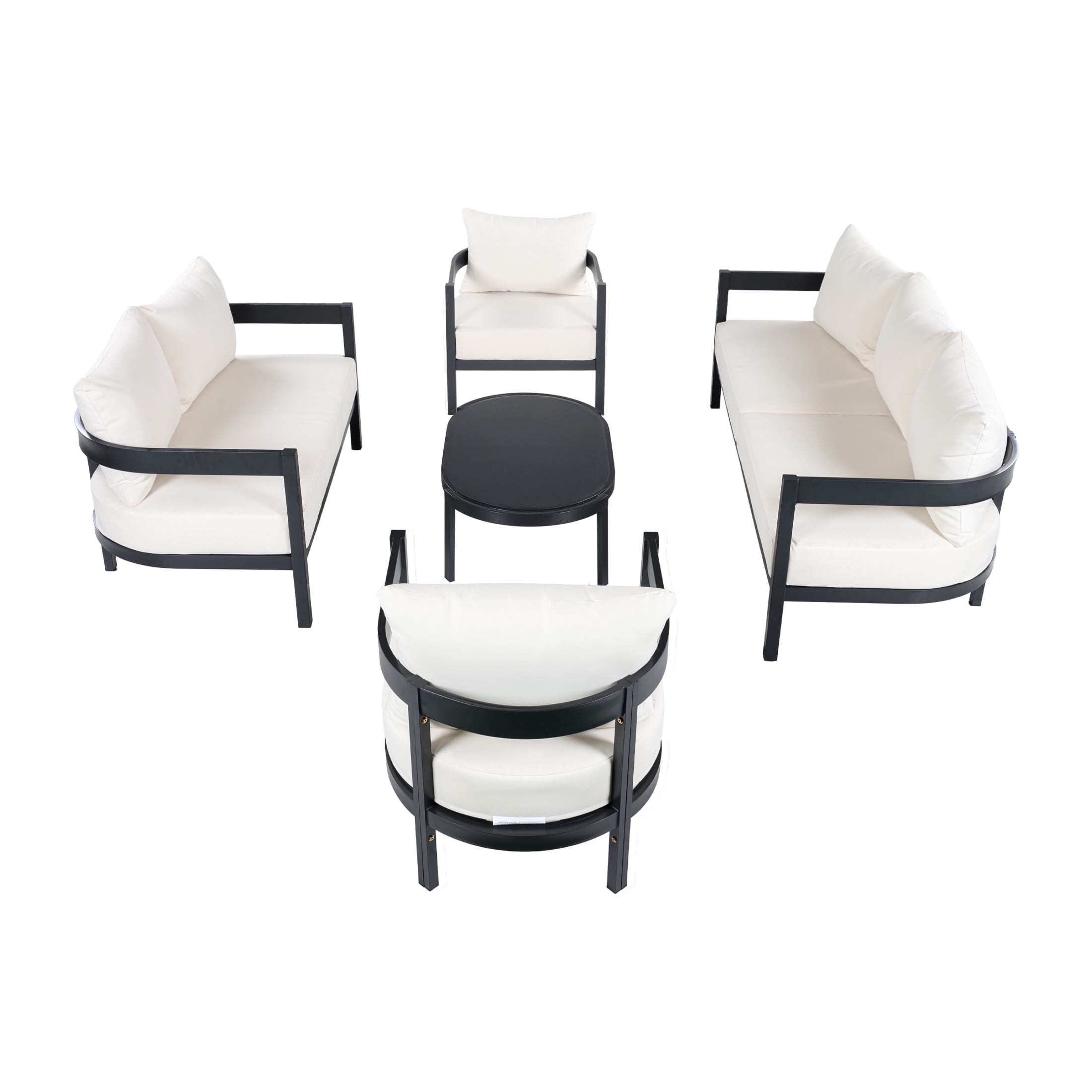 Christopher Knight Home 5 Piece Patio Conversation Set, Aluminum Sofa Chairs with Glass Table, Black + Beige
