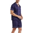 thumbnail image 2 of LANBAOSI Mens Satin Silk Pajama Set Short Sleeve Sleepwear Summer 2 Piece Loungewear (Navy Blue,L), 2 of 8