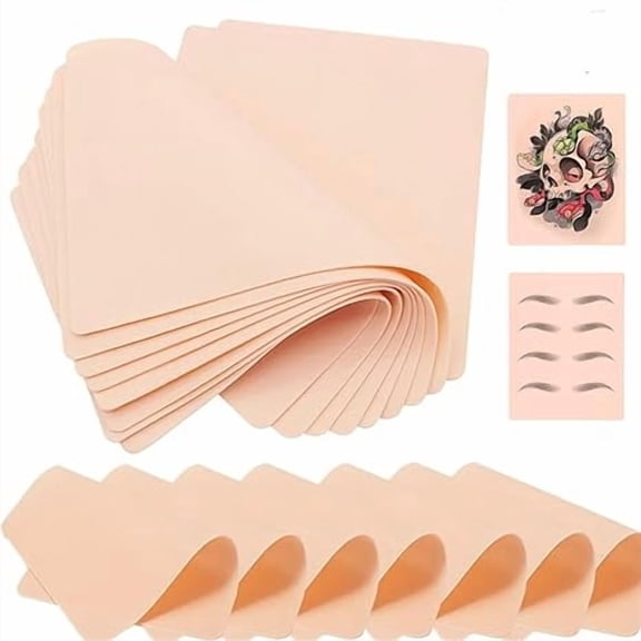 HWHCGZ 9Pcs Tattoo Fake Skin 1.3mm Practice Skins Blank Silicone Skin Double Sides 19x14 cm Tattooing Eyebrow Practice Skins for Tattooing Supplies,Beige