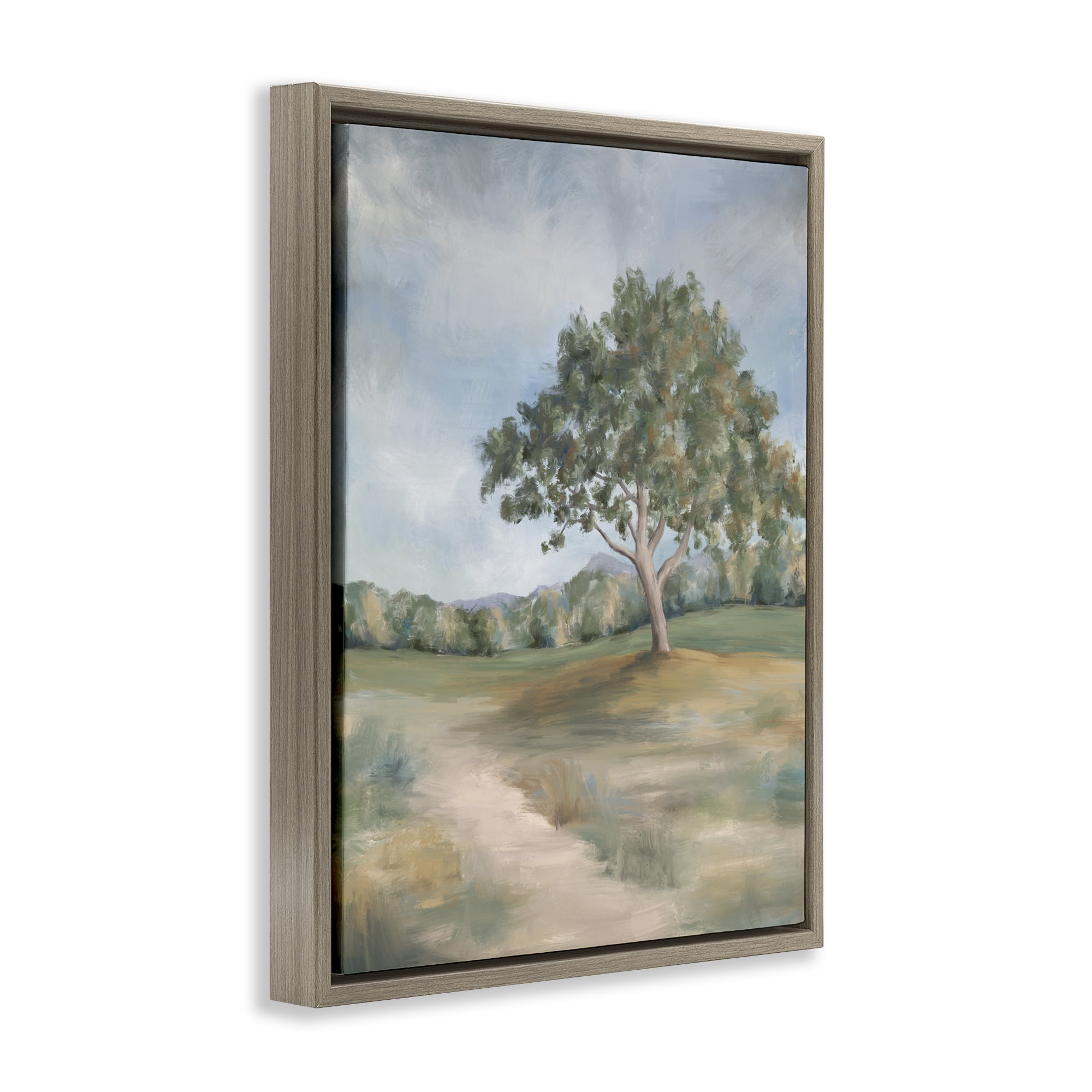 Countryside Tree Scenery Brown Framed Floater Canvas Wall Art, design by Leah Noel Art