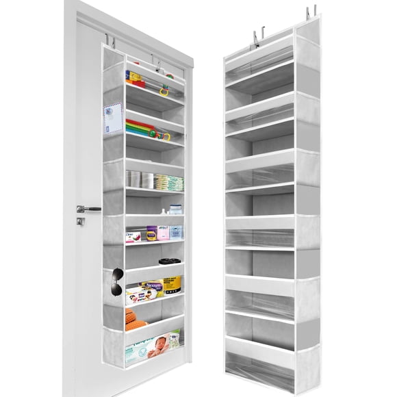 HOMELUX THEORY 1 organizador resistente para colocar sobre la puerta, 55 x 14 x 6,7, 6 bolsillos frontales grandes y 12 laterales, organizador colgante para puerta de armario para dormitorio, baño y g