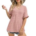 thumbnail image 1 of Top plisado con cuello en V para mujer, blusa plisada con cuello en V suave y transpirable a la moda, cómoda para la piel, rosa, XXL, 1 of 5