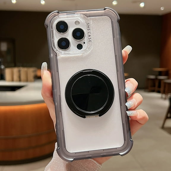 Clear Case for iPhone 15 Pro Case with Magnetic 360 Rotatable Ring Stand [Compatible with MagSafe], Heavy Duty Military Grade Protection Cover with Ring Kickstand for Women Men, Gray