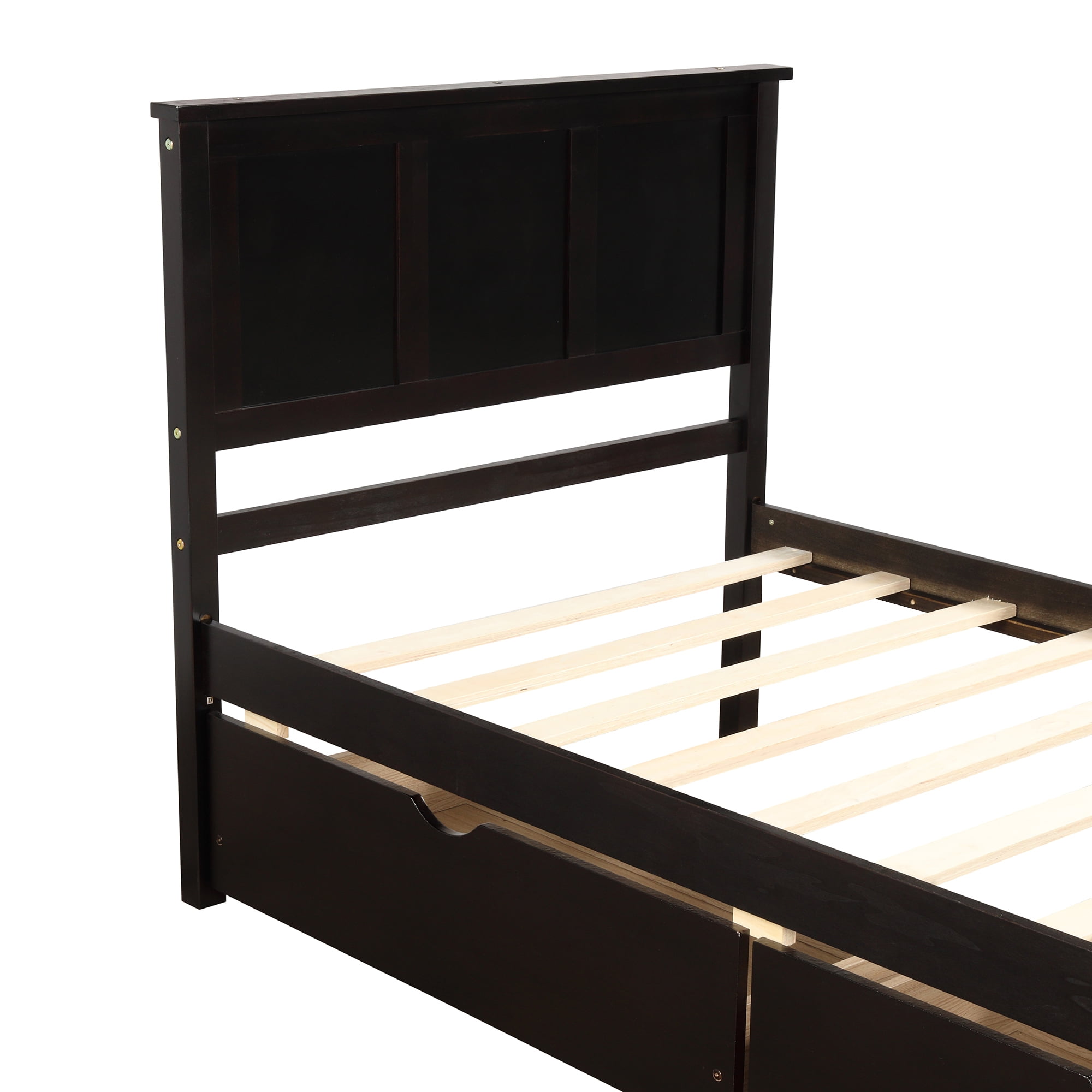 Euroco Wood Twin Size Platform Bed with Drawers for Kids Teens, Espresso
