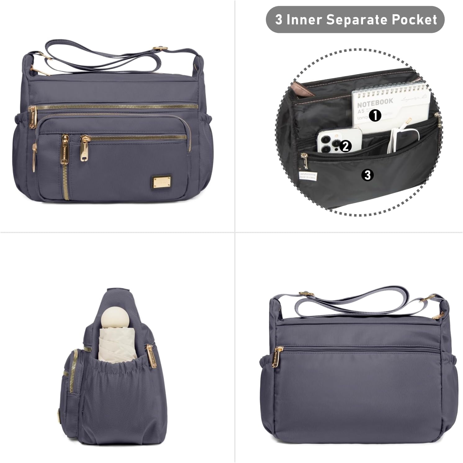 Crossbody Bag for Women, Shoulder Purse Handbag Messenger Bag, Trendy Pocketbooks, Waterproof and Multi-Pockets