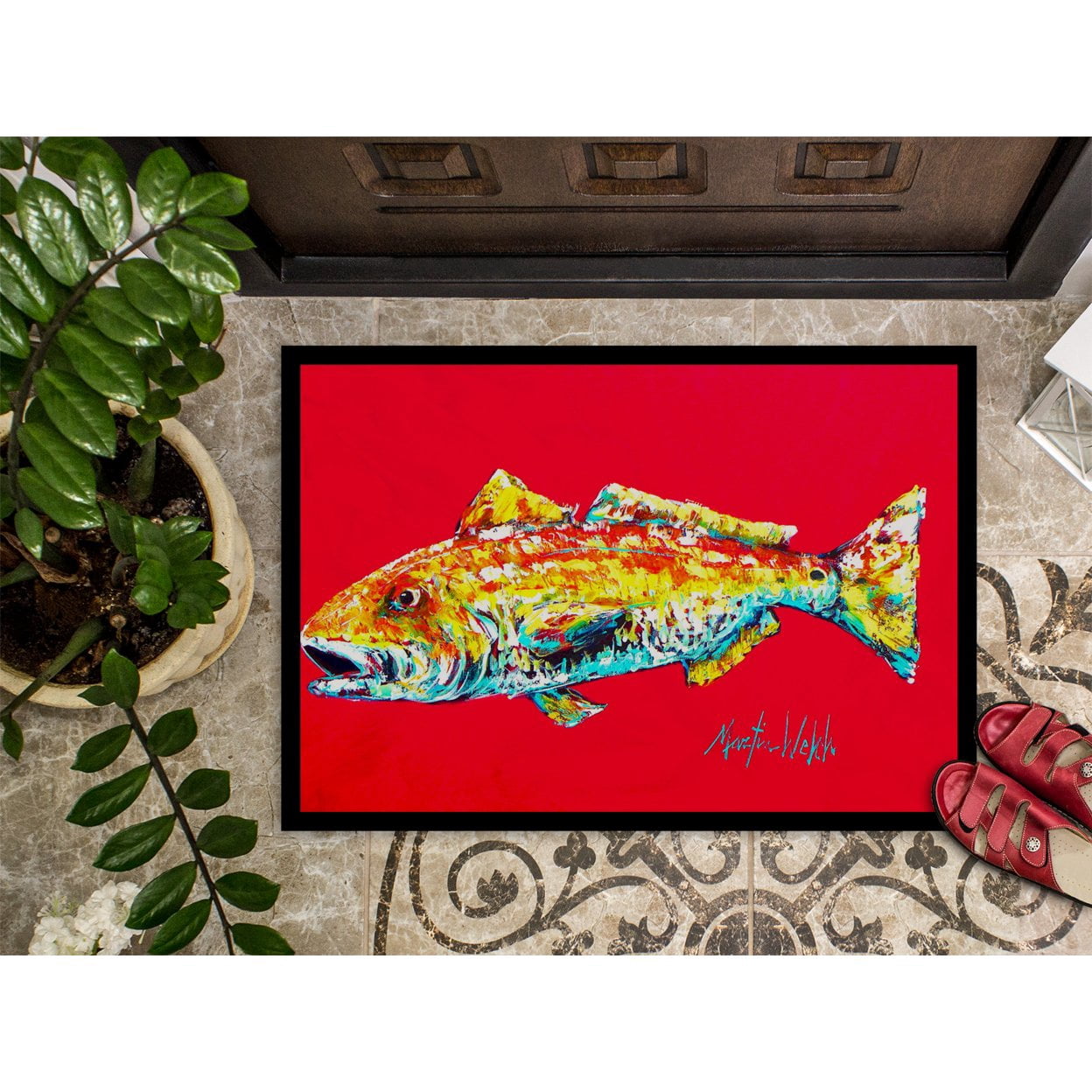 Carolines Treasures MW1084JMAT Fish - Red Fish Alphonzo Door Mat Indoor Rug or Outdoor Welcome Mat 24x36 Doormat 24H X