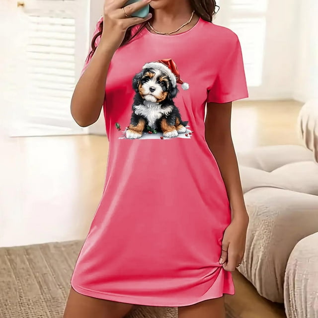 Camisón corto de talla grande para mujer, camisón de manga corta con estampado de pecho a la moda, camisón para mujer