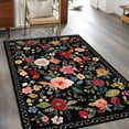 thumbnail image 3 of Watercolor Flowers Kitchen Runner Rug 2.7x5 Washable Runners for Hallway Non Slip Farmhouse Floral Vintage Black Large Area Rug Indoor Floor Carpet for Bathroom Laundry Entryway Bedroom Living Room, 3 of 8