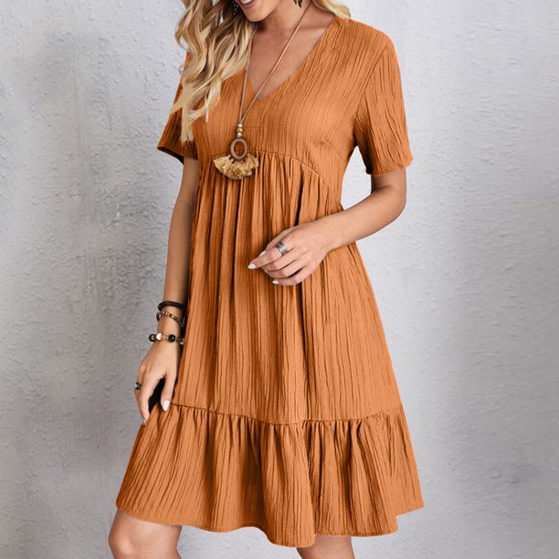 mfyjkho Vestidos de verano para mujer, Vestido mini informal de verano con escote en V y manga corta para mujer Vestidos de fiesta para mujer xxxxl