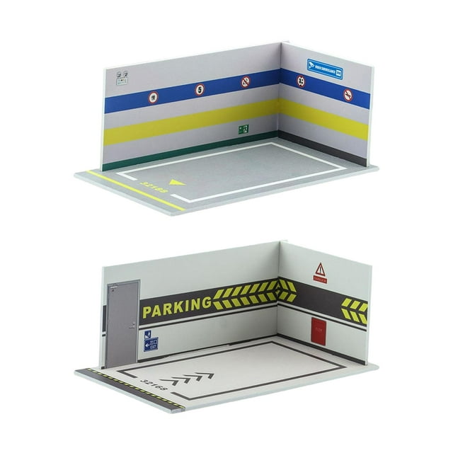 HILABEE 2Pcs 1/32 Parking Lot Car Scene Display Diecast Car Garage Background Layout StyleJ