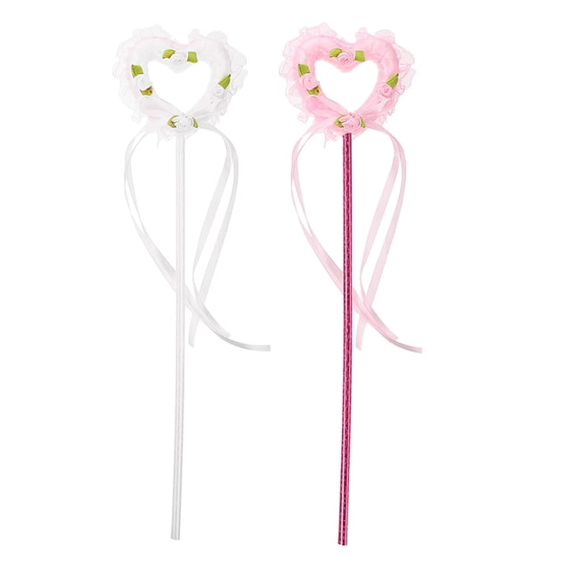 SHISUYAN Heart Wand for Girls Decor Foam Ribbon Assorted Color Lightweight Birthday Parties Pretend Play 2pcs