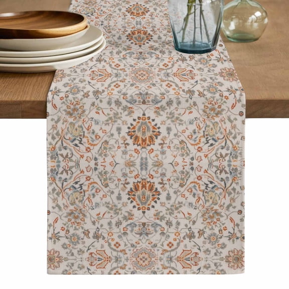 Vintage Boho Table Runner, Retro Southwestern Ethnic Mexican Floral Washable Cotton Linen Table Runners 90 Inches Long, Dresser Scarf Runner for Dining/Coffee/Kitchen/Hallway Tables 13''x90''