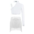 thumbnail image 3 of Mufeng Kids Girls Sparkly Disco Jazz Latin Hip Hop Ballet Lyrical Dance Outfits Crop Top with Fringe White 14, 3 of 7