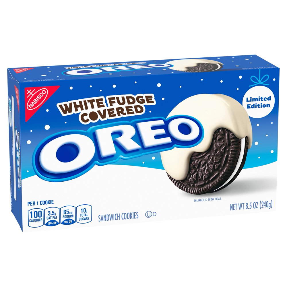 Nabisco Oreo White Fudge Covered OREO Sandwich Cookies, Holiday Edition, 1 8.5 oz Pack