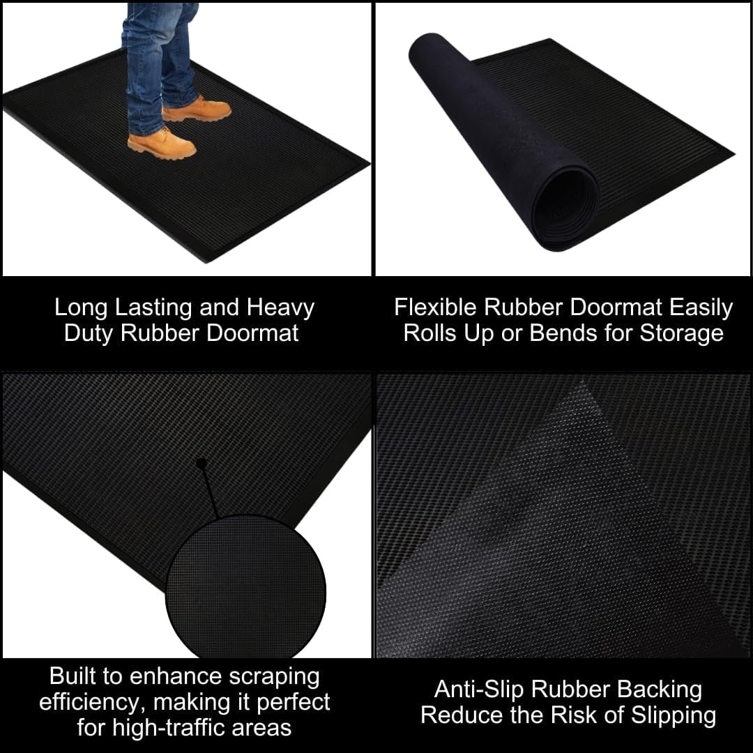 A1HC Natural Rubber Fingertip Entrance Floor Mat, 32"x40", Black Scraper Stud Mat, Premium Non-Slip Door Mat for Home, Garage & Commercial Use
