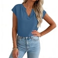 thumbnail image 4 of hlysgo Women's Cap Sleeve Tops V Neck Dressy Casual Blouses Summer Work Business Shirts Blue,M, 4 of 6