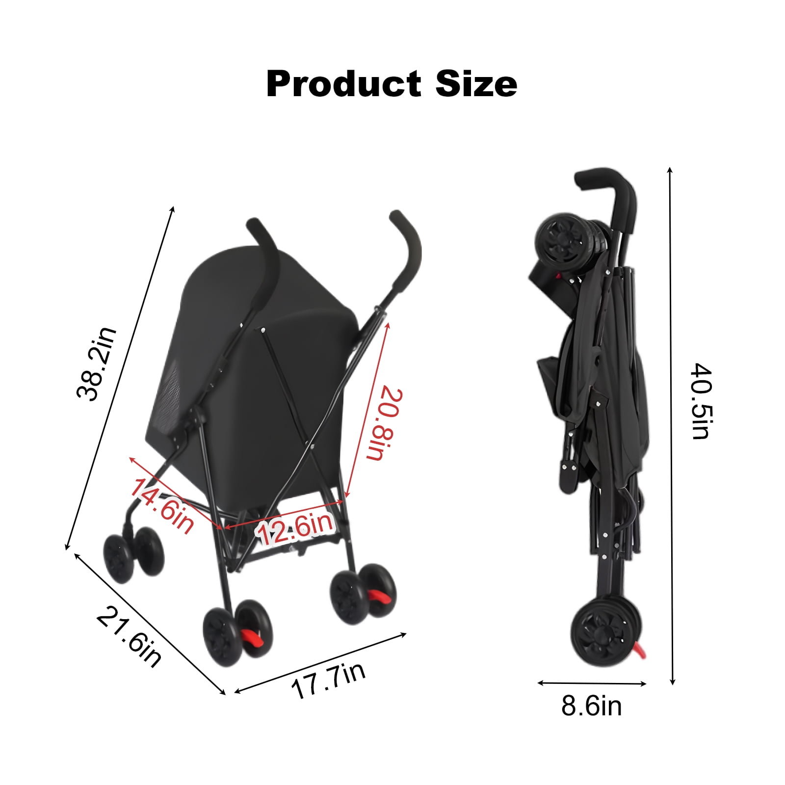 Pet Stroller for Small Dogs and Cats, Lightweight Foldable Design with Mesh Ventilation, Cup Holder and Storage Basket, Portable Dog Cat Stroller Black