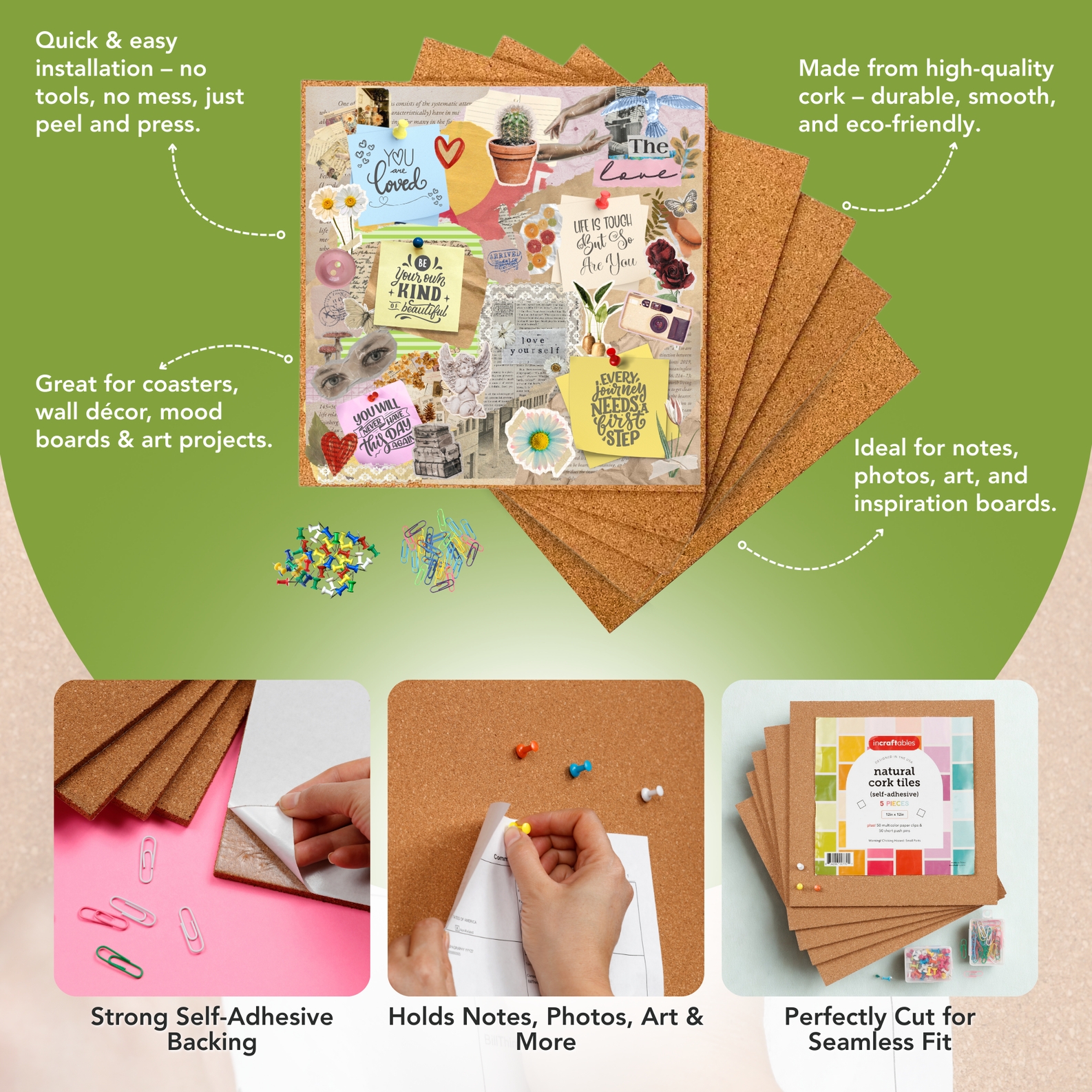 Incraftables Cork Board Tile Squares 12x12 - 5 Pack photo 2