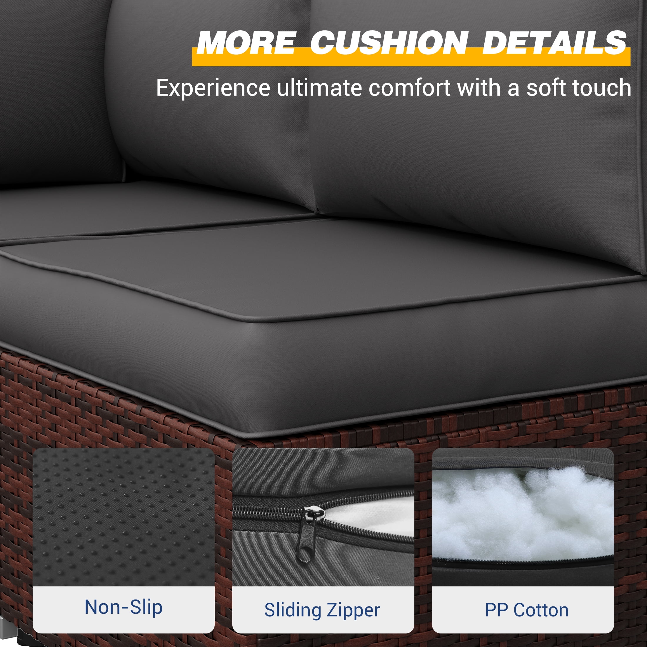 UDPATIO Outdoor Cushions, Patio Furniture Cushions, 4" Thick Replacement Outdoor Cushions, Patio Sofa Cushions with Water-Resistant Deep Seat Outdoor Couch Cushions(Dark Grey)