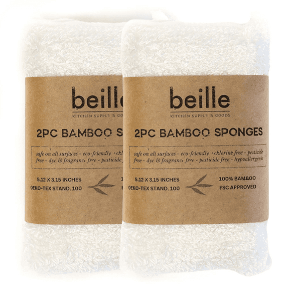 Beille 100% Bamboo Dish Sponges Kitchen Essentials Cleaning Supplies 2pk