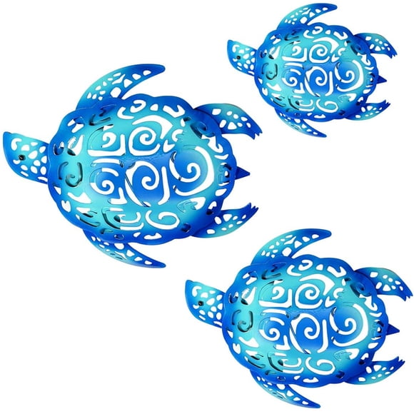 3 Piece Metal Turtle Beach Theme Decorative Wall Art Decor for Indoor Outdoor Bathroom Garden robin blue