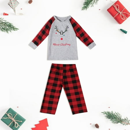 

NEGJ For Family Pajamas Matching Sets Christmas Letter And Plaid Christmas Cute Pattern Printed Long Sle