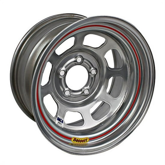 Bassett 15 x 8 Racing Silver 5 on 4.75 D-Hole IMCA Wheel, 3 Offset
