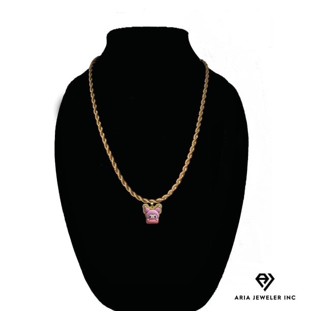 Collar de oro de 14 quilates con colgante de Animada, el mejor regalo unisex para madre, padre, novia, novio, ella, él, collar de cadena cubana de 14 quilates de Aria Jeweler Inc