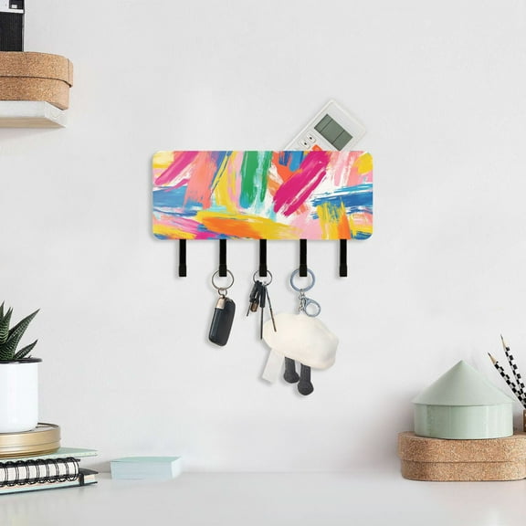 Graffiti Colorful Key Holder for Wall Mail Holder Organizer with 5 Key Hooks Wall Mount Key Rack with Shelf