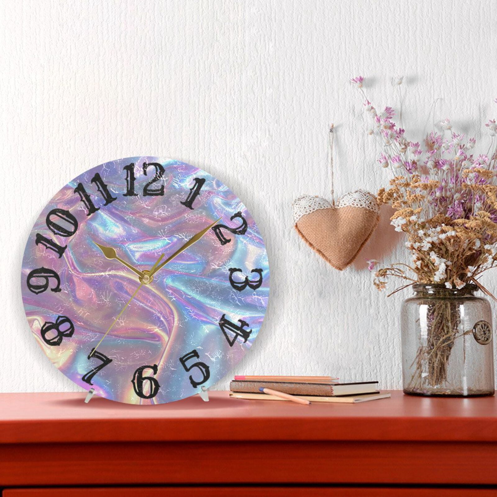 Colorful Hologram Wall Clock 10 inch Non-Ticking Easy to Read Decorative Clocks for Home Bedroom Living Room