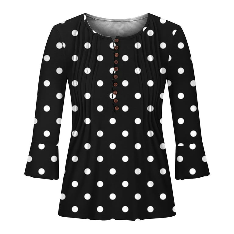 Long Sleeved Polka Dot T-Shirt with Red Heart in Navy/White