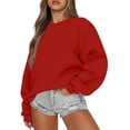 thumbnail image 2 of KDDYLITQ Womens Sweatshirt Long Sleeve Crewneck Basic Solid Loose Fit Casual Pullover Tops Winter Y2k Sport Sweatshirts Red L, 2 of 5