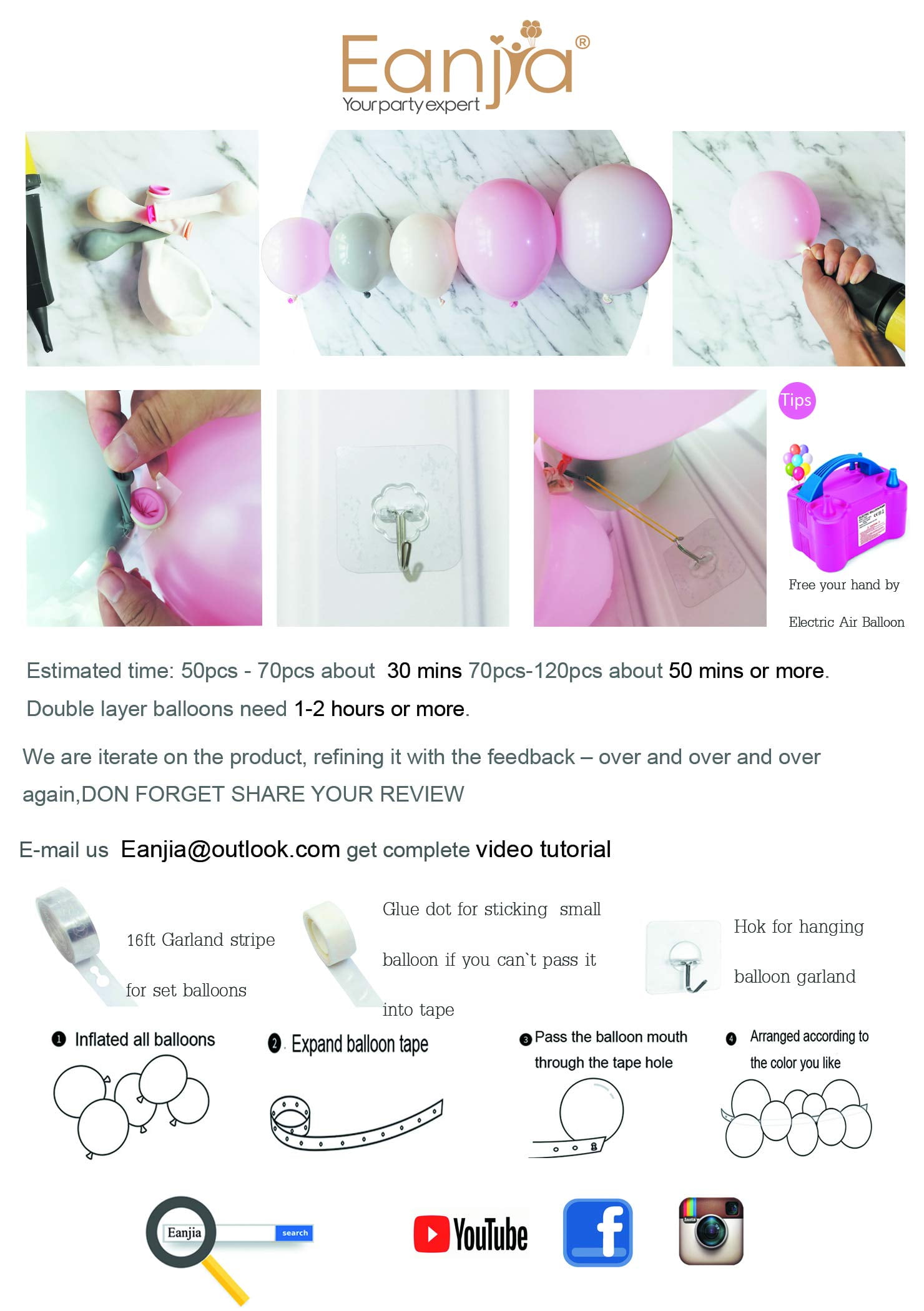 Eanjia Peach Balloon Arch Garland Kit 5-18 Peach Blush White and Cham