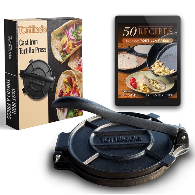 Tortillada - Tortilla Press, Quesadilla/Roti Maker (8 Inch) Cast Iron with Recipes E-Book