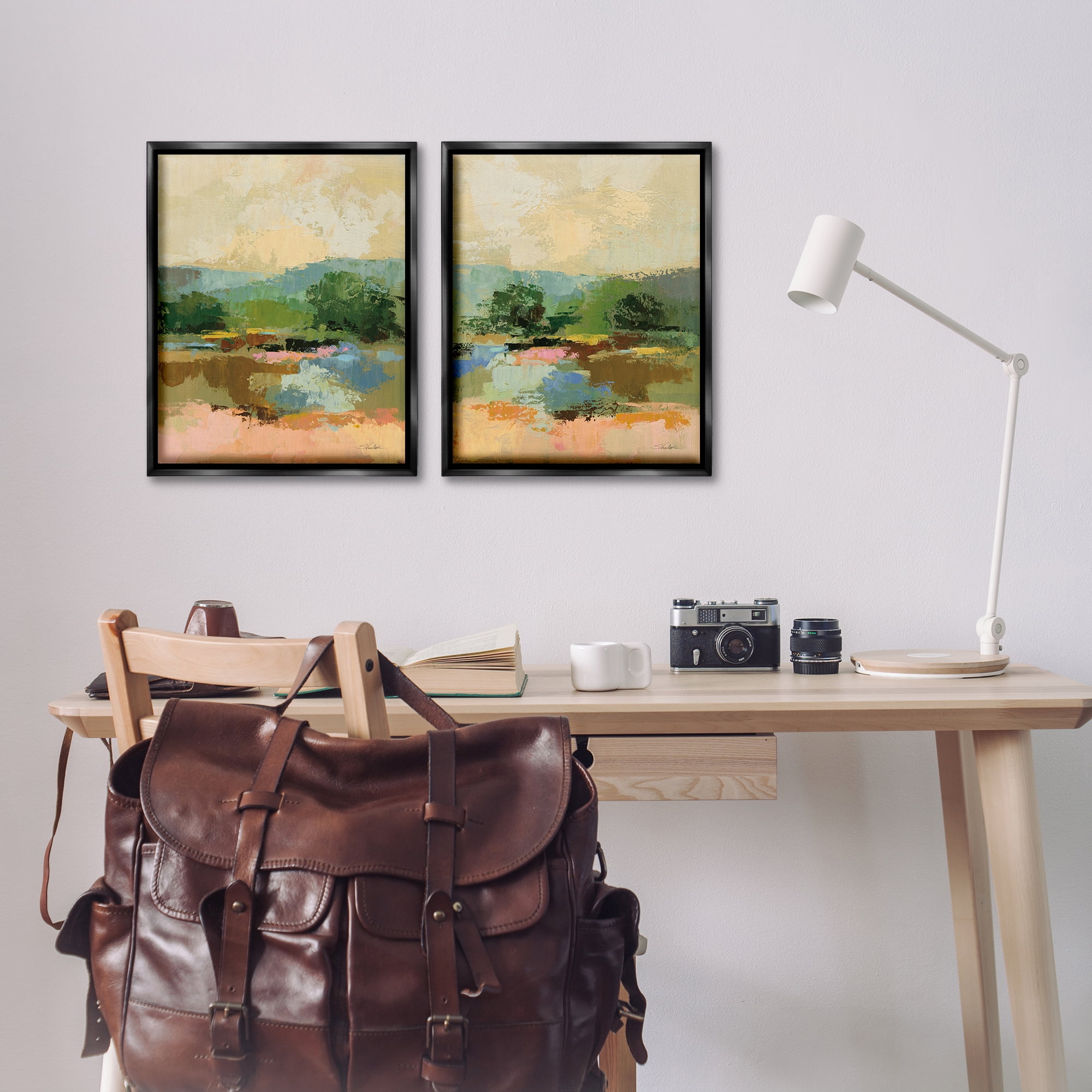 Stupell Industries Across the River Landscape Landscape & Nature Painting Black Floater Framed Canvas Art Print Wall Art, 17 x 21, Set of 2