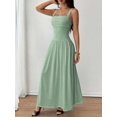 thumbnail image 5 of Petite Womens Mint Green Solid Square Neck Ruched Flared Maxi Dress For Spring Summer, 5 of 7