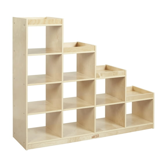 ECR4Kids 4-3-2-1 Double-Sided Cube Storage Organizer, Classroom Furniture, Natural